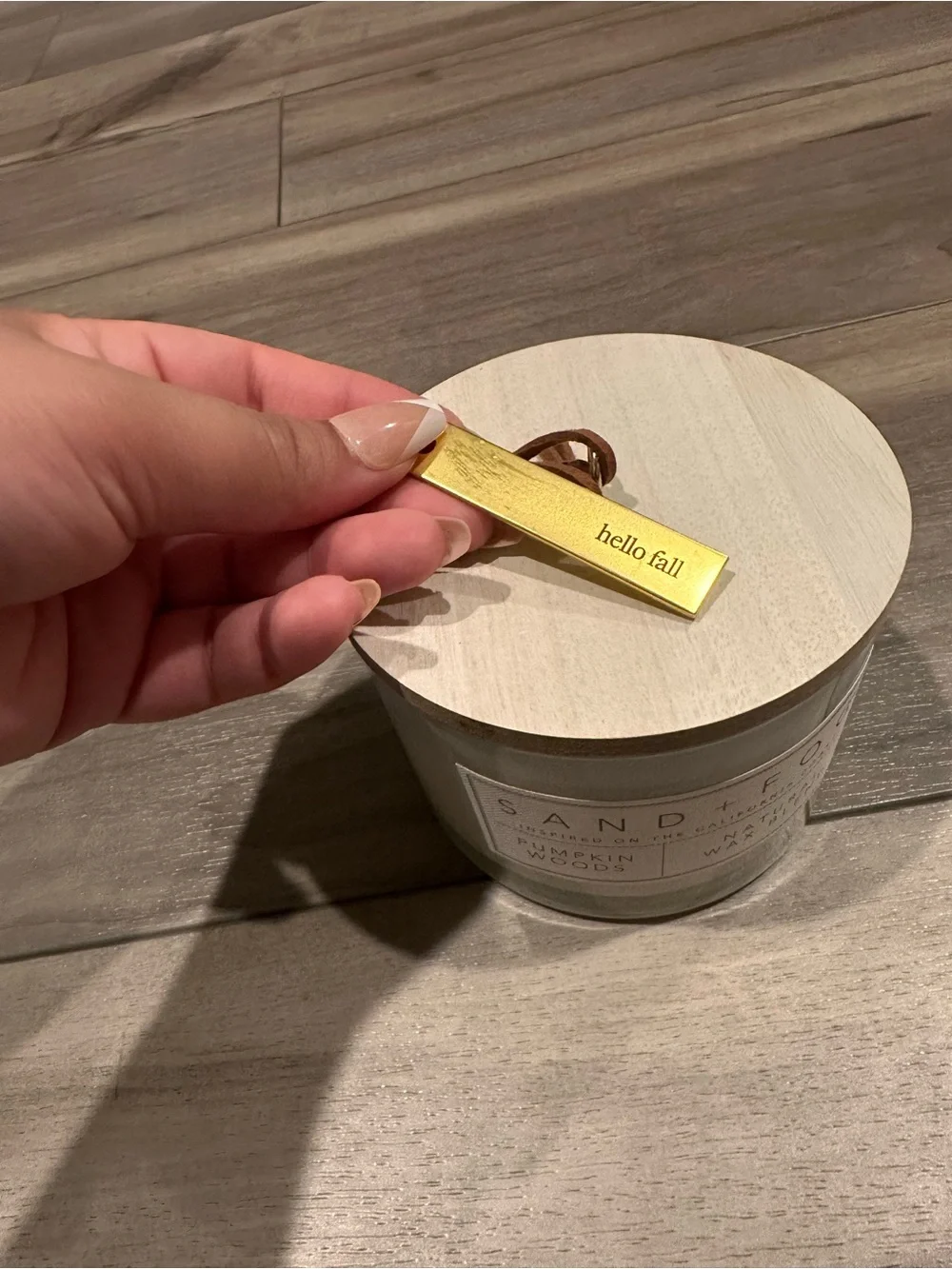 'Hello Fall' Gold Candle Tag - Home Accents pumpkin 🎃 woods